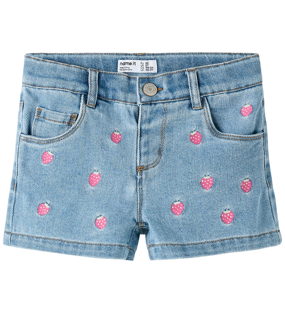 Name It Shorts - NmfRose - Light Blue Denim/Strawberry - Name It - 4 Jahre (104) - Shorts