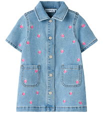 Name It Kjole - NmfLaila - Light Blue Denim/Strawberry