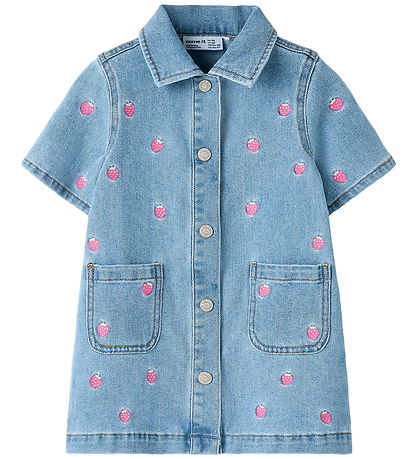 Name It Kjole - NmfLaila - Light Blue Denim/Strawberry