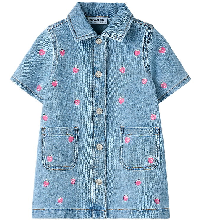 Name It Kjole - NmfLaila - Light Blue Denim/Strawberry