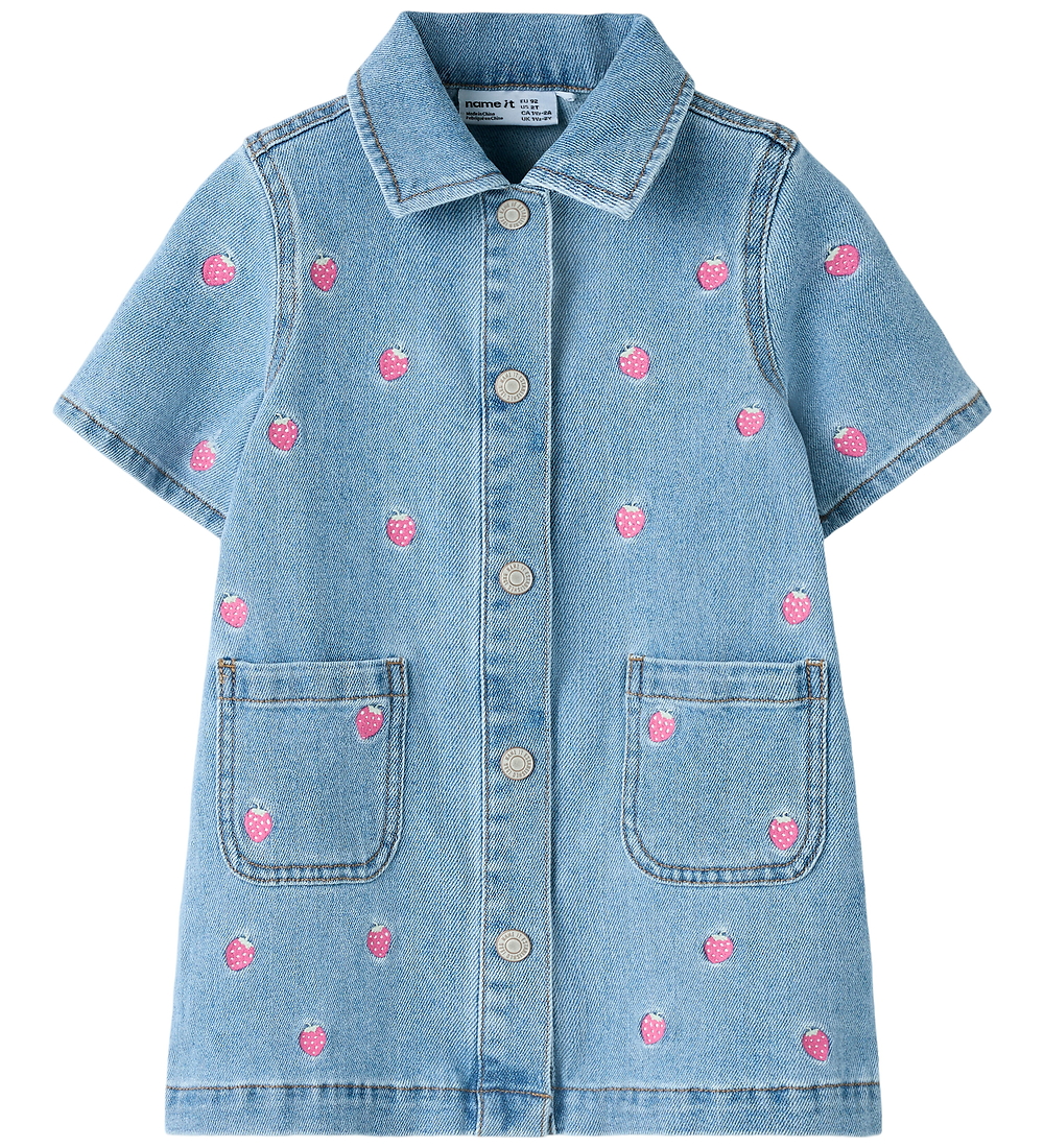 Name It Kleid - NmfLaila - Light Blue Denim/Strawberry - Name It - 3 Jahre (98) - Kleider
