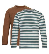 Minymo Bluse - 2-pak - Hvid/Grønstribet/Toffee Minymo Bluse - 2-pak - Hvid/Grønstribet/Toffee