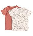 Minymo T-shirt - 2-pak - Canyon Rose/Hvid m. Blomster Minymo T-shirt - 2-pak - Canyon Rose/Hvid m. Blomster
