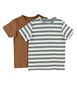 Minymo T-shirt - 2-pak - Hvid/Grønstribet/Toffee Minymo T-shirt - 2-pak - Hvid/Grønstribet/Toffee