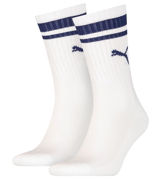 Puma Strømper 2P Crew Heritage Stripe Socks Hvid/Blå Str 35/38