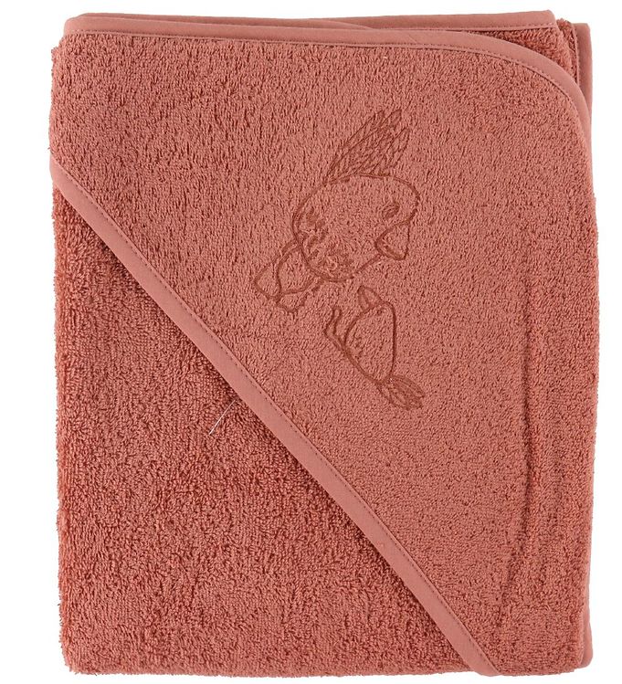 Nørgaard Madsens Babyhåndklæde – 100×100 cm – Dusty Red m. Fugl