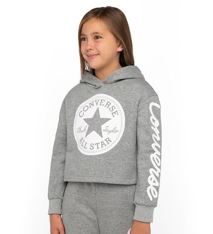 Converse Hættetrøje - Cropped - Grey Heather m. Logo Converse Hættetrøje - Cropped - Grey Heather m. Logo
