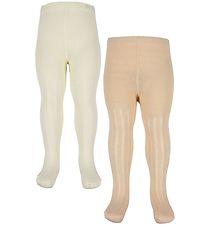 Minymo Strømpebukser - 2-Pak - Bambus - Rib - Off White Minymo Strømpebukser - 2-Pak - Bambus - Rib - Off White