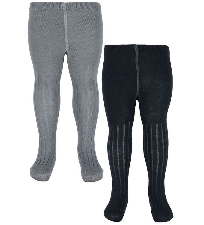 Minymo Strømpebukser - 2-Pak - Bambus - Rib - Sleet