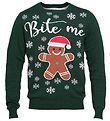 Jule-Sweaters Bluse - Bite Me - Mørkegrøn Jule-Sweaters Bluse - Bite Me - Mørkegrøn