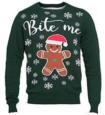 Jule-Sweaters Bluse - Bite Me - Mørkegrøn Jule-Sweaters Bluse - Bite Me - Mørkegrøn