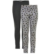 Minymo Leggings - 2-pak - Gråmeleret/Leopard Minymo Leggings - 2-pak - Gråmeleret/Leopard