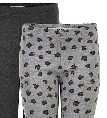 Minymo Leggings - 2-pak - Gråmeleret/Leopard Minymo Leggings - 2-pak - Gråmeleret/Leopard