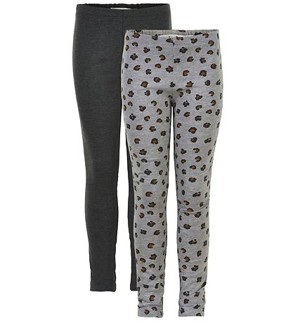 Minymo Leggings - 2-pak - Gråmeleret/Leopard Minymo Leggings - 2-pak - Gråmeleret/Leopard