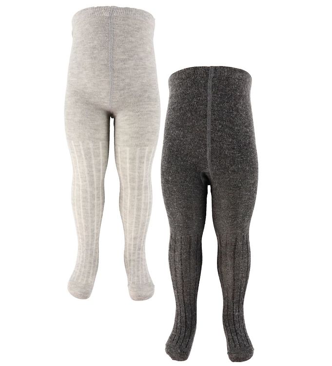 Minymo Strømpebukser - Uld - Rib - 2-Pak - Grey Melange