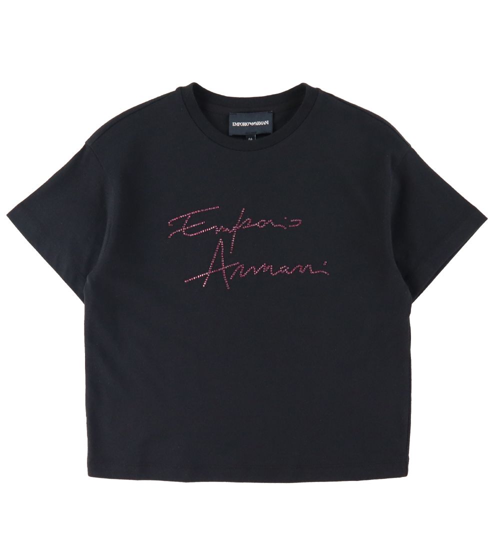 Emporio Armani T-Shirt - Sorte m. Pink/Strassstein - Emporio Armani - 6 Jahre (116) - T-Shirts