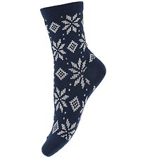 Melton Strømper - Uld - Snowflakes - Marineblå Melton Strømper - Uld - Snowflakes - Marineblå