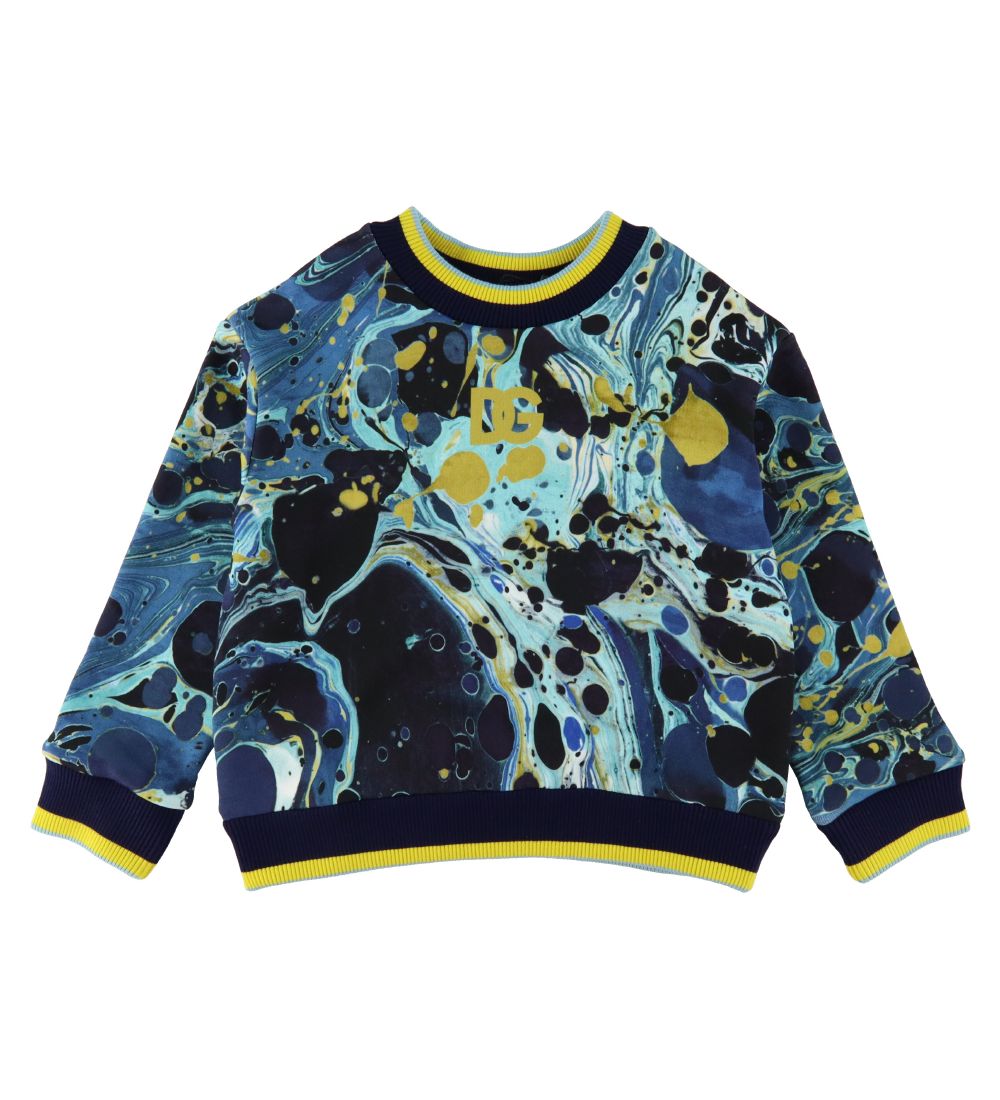 Dolce & Gabbana Trui - Prachtig - Blauw Marmer - Dolce & Gabbana - 5 jaar (110) - Truien