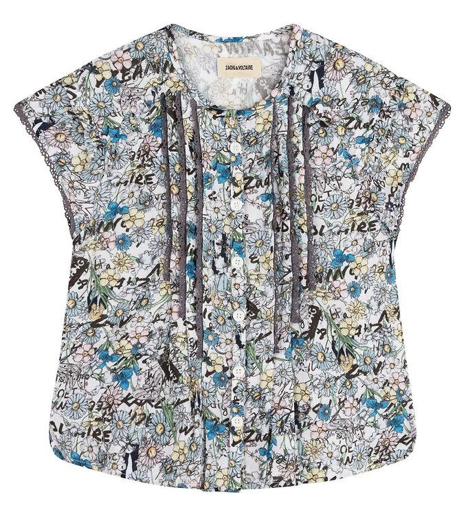 Zadig & Voltaire Top - Happy - Lyseblå m. Blomster