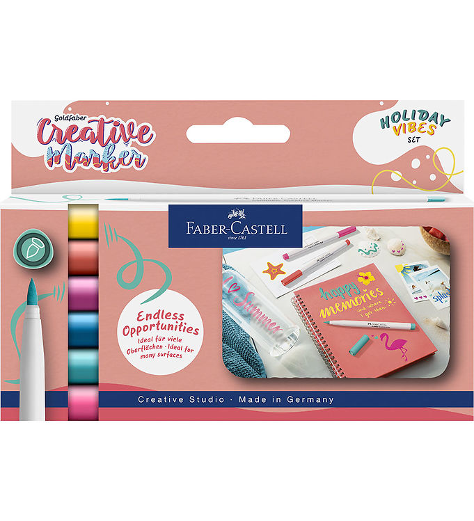 FABER-CASTELL Creative Marker GOLDFABER 6-pak Holiday Vibes vandbaseret blæk, lugtfri, kan tørres/viskes – 1 stk (161013)