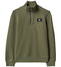 Calvin Klein Sweatshirt - Terry Half-Zip - Dusty Olive Green
