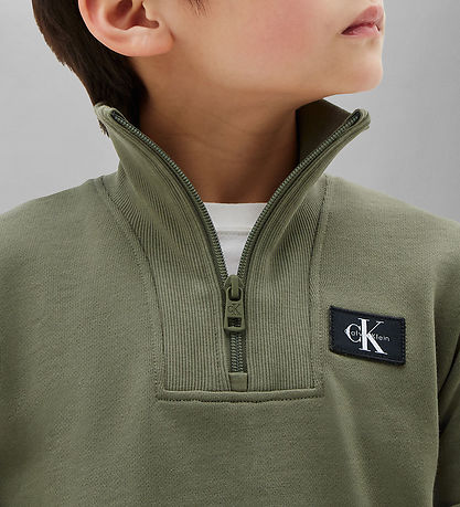 Calvin Klein Sweatshirt - Terry Half-Zip - Dusty Olive Green