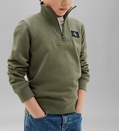 Calvin Klein Sweatshirt - Terry Half-Zip - Dusty Olive Green