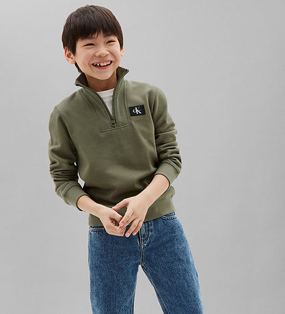 Calvin Klein Sweatshirt - Terry Half-Zip - Dusty Olive Green