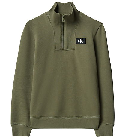 Calvin Klein Sweatshirt - Terry Half-Zip - Dusty Olive Green