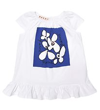 Marni Kjole - Hvid/Blå m. Blomster Marni Kjole - Hvid/Blå m. Blomster