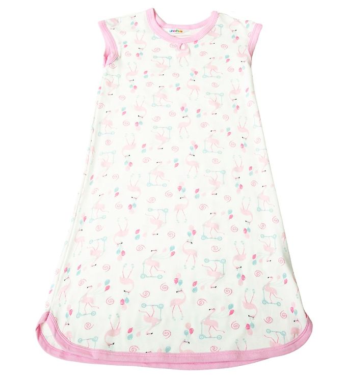 Joha Natkjole - Bambus - Hvid m. Flamingo