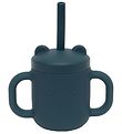 Petit Monkey Cup w. Straws - Silicone - 175 mL - Conditioner Blu