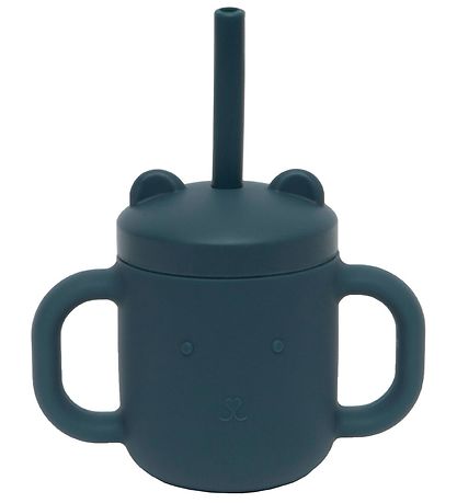 Petit Monkey Cup w. Straws - Silicone - 175 mL - Conditioner Blu