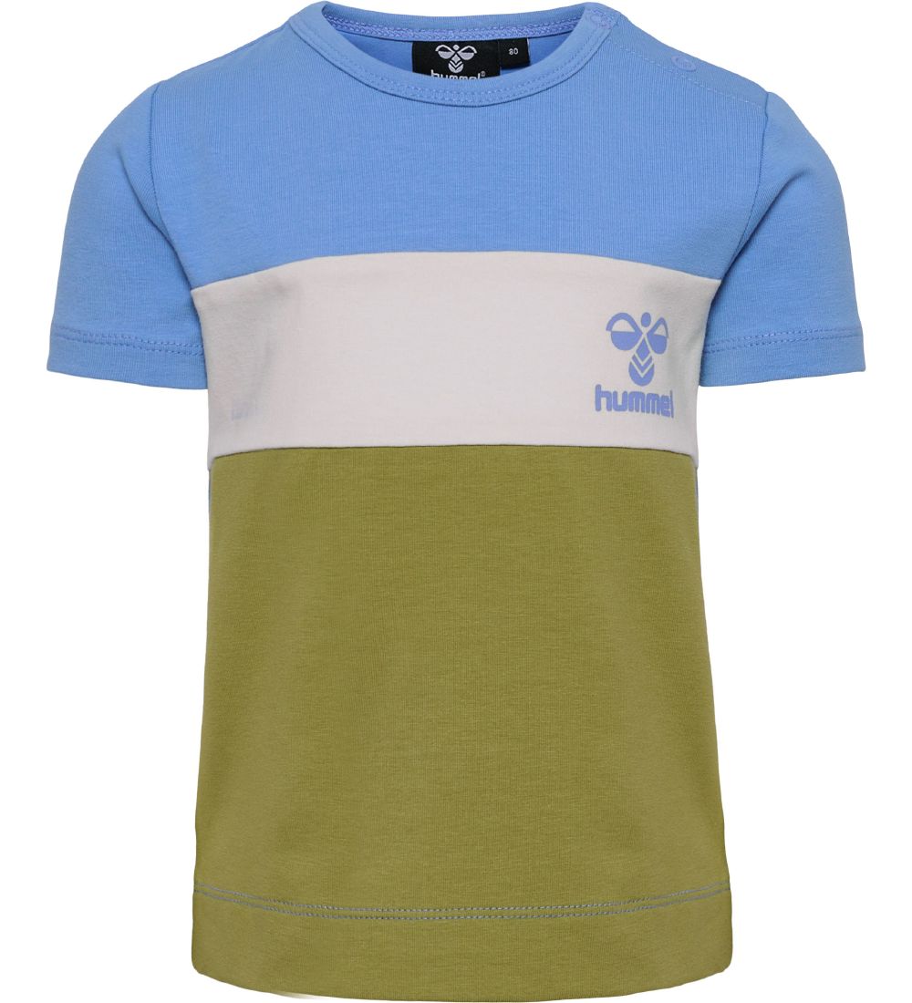 Hummel T-Shirt - HmlGlad - Block - Silver Lake Blue/Green Olive - Hummel - 74 - T-Shirts