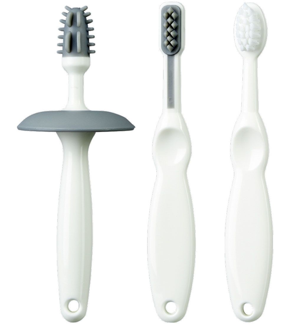 Mininor Zahnbürsten Set - 3 Teile - Weiß/Grau - Mininor - One Size - Körperpflegemittel
