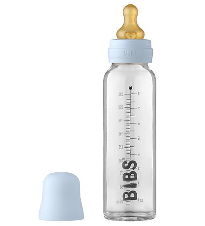 BIBS Sutteflaske - Glas - 225 ml - Naturgummi - Baby Blue BIBS Sutteflaske - Glas - 225 ml - Naturgummi - Baby Blue