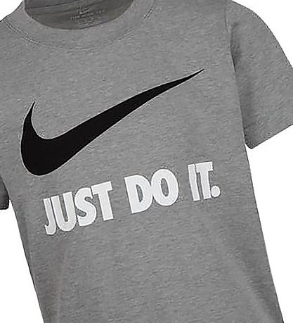 Nike T-shirt - Swoosh - Dark Gray Heather/White Nike T-shirt - Swoosh - Dark Gray Heather/White