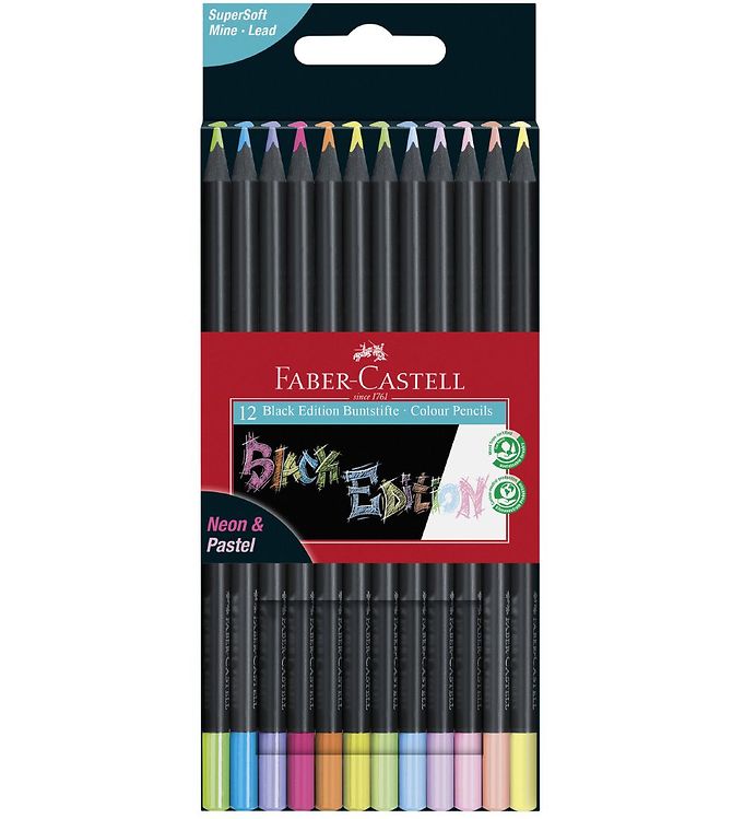 Faber-castell - Black Edition - Farveblyanter - Neon Pastel - 12 Stk.