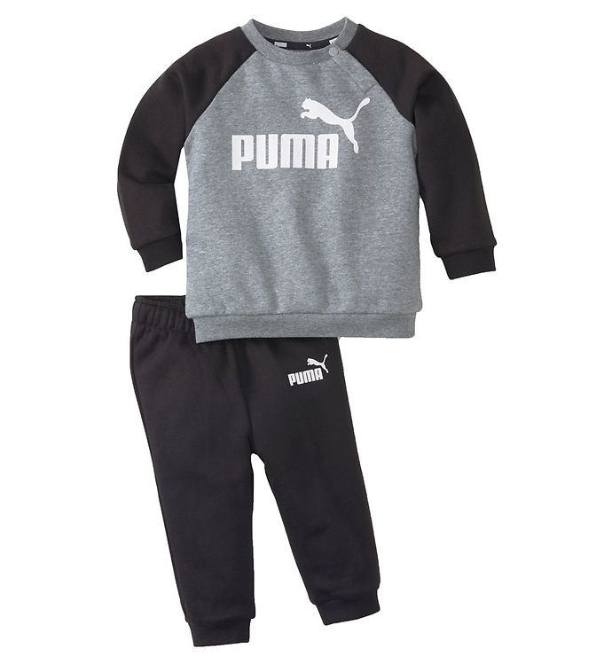 Puma Sweatsæt - Ess Raglan - Gråmeleret/Sort