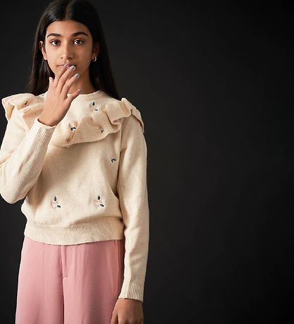 Hound Bluse - Strik - Off White m. Blomster Hound Bluse - Strik - Off White m. Blomster