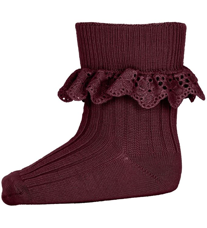 MP Strømper - Uld - Wine Red m. Blonder