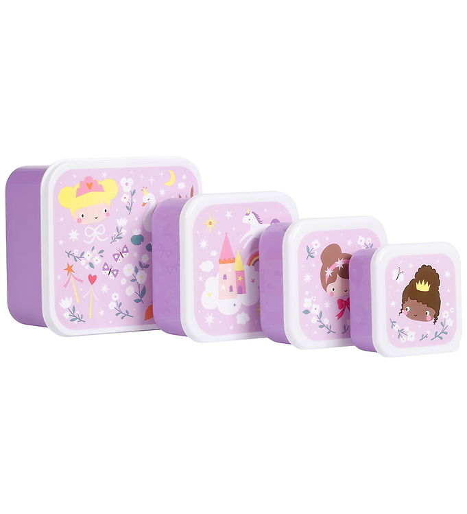 A Little Lovely Company Princesses - Madkasse og Snackbokssæt - 4 stk - Lilla