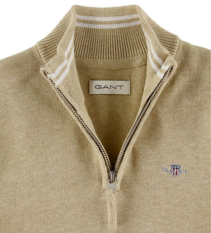 GANT Bluse Shield Half Zip - Strik - Oat Beige Marl