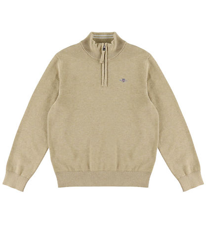 GANT Bluse Shield Half Zip - Strik - Oat Beige Marl
