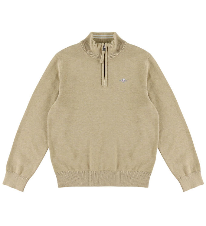 GANT Bluse Shield Half Zip - Strik - Oat Beige Marl