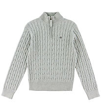 GANT Blouse - Shield Half Zip - Knitted - Grey Melange