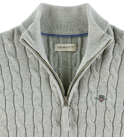 GANT Bluse - Shield Half Zip - Strik - Grey Melange