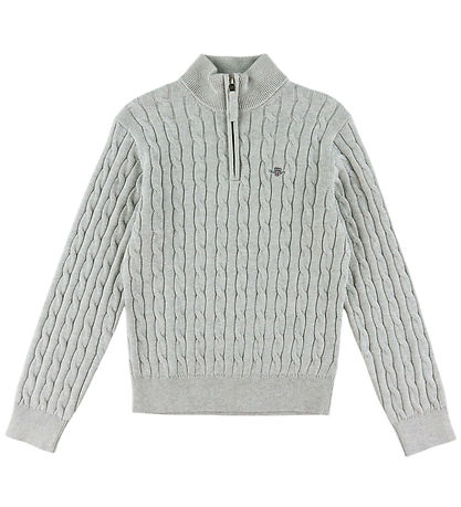 GANT Bluse - Shield Half Zip - Strik - Grey Melange