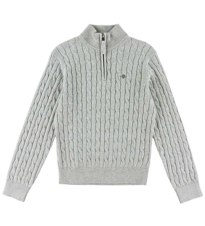 GANT Bluse - Shield Half Zip - Strik - Grey Melange