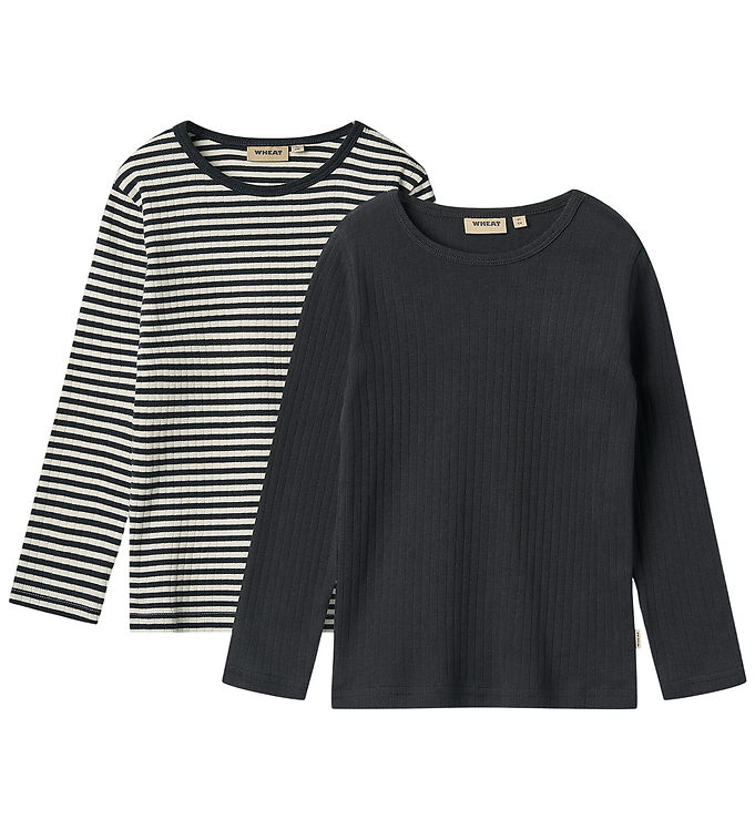 Wheat T-shirt - Rib - 2-pak - Stig - Navy Rib Stripe